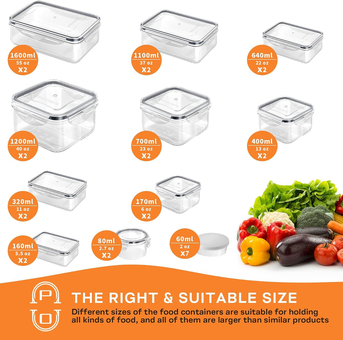 40 PCS Food Storage Containers with Lids Airtight (20 Containers & 20 Lids), Plastic Storage Meal Prep Container-Stackable 100% Leakproof & Microwave Organization and Storage Sets, Lunch Containers