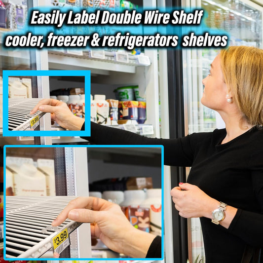 2.25" L x 1.25" H Plastic Cooler/Refrigerator UPC Label Holder Clip Organizer for Double Wire Fridge Shelf - 50 Pack