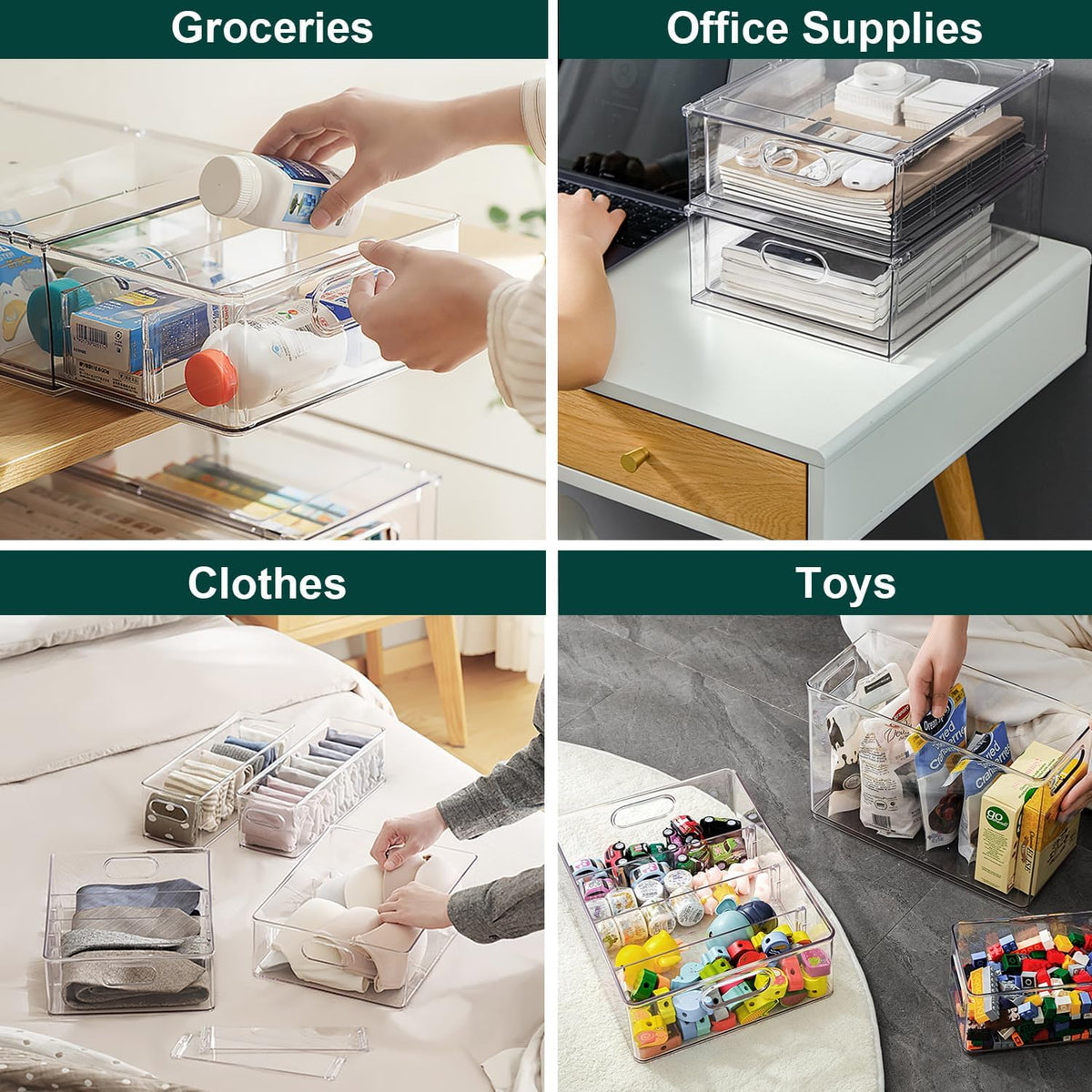 2 Pack Fridge Organizer with Pull-out Drawer, Stackable Freezer Organizer Bin, Pantry Organization and Storage, BPA Free, 3.17QT