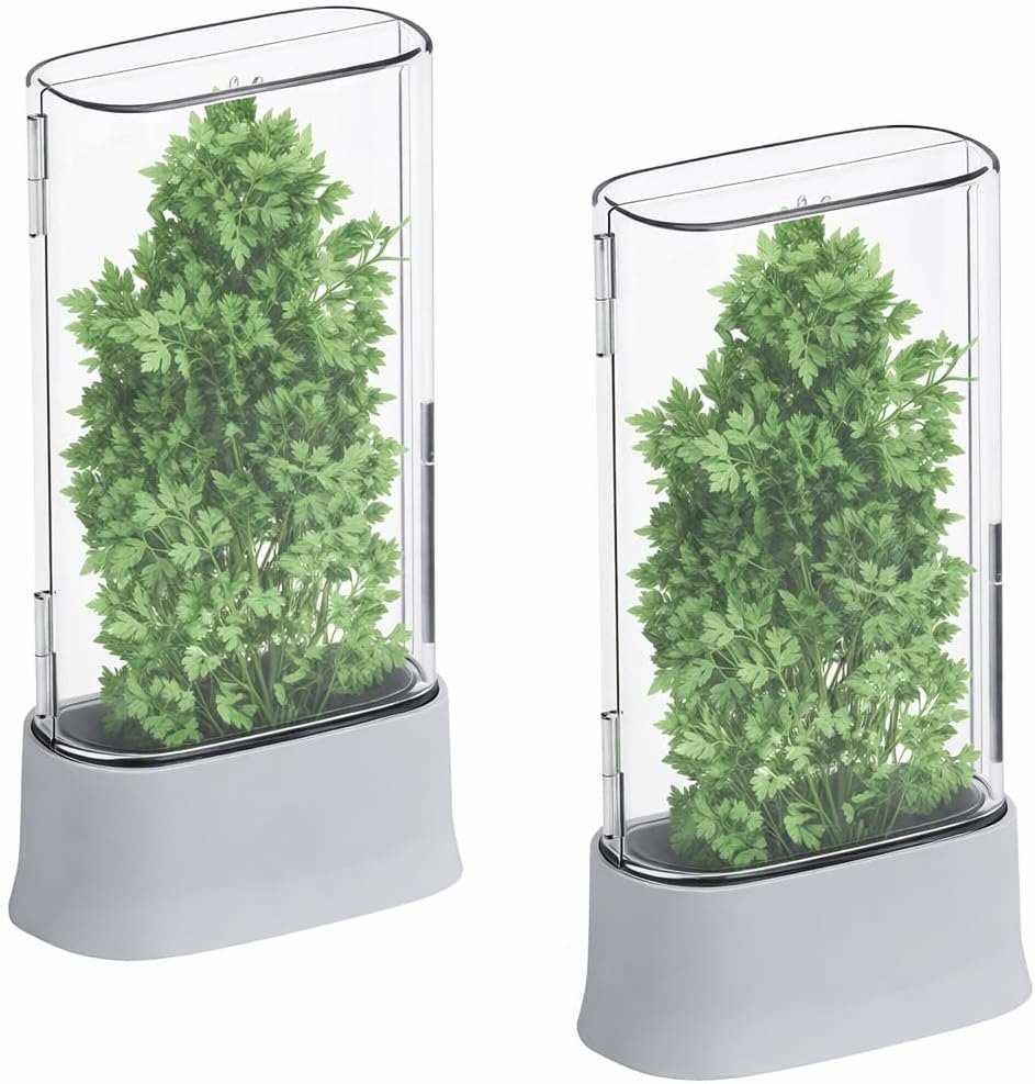 Herb Keeper for Refrigerator, Fresh Herb Saver Herb Storage Containers, Cilantro Container for Fridge Asparagus Container, Dishwasher Safe-2 Pack