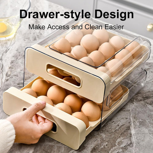 32-Egg Stackable Fridge Organizer - 2-Drawer BPA-Free Storage Container