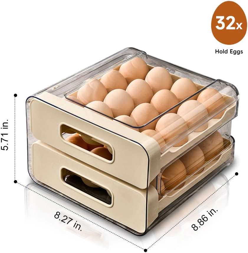 32-Egg Stackable Fridge Organizer - 2-Drawer BPA-Free Storage Container