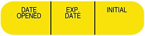 Medication Instruction Labels Date Open EXP Date, 1-5/8" x 3/8", Permanent Paper Label, Yellow, One Roll of 1000 Labels