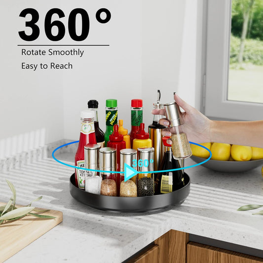 Lazy Susan Turntable Organizer - 13 inch Rotating Spice Rack Metal Lazy Susan for Cabinet Pantry Kitchen Countertop Bathroom Refrigerator Table Storage, Black
