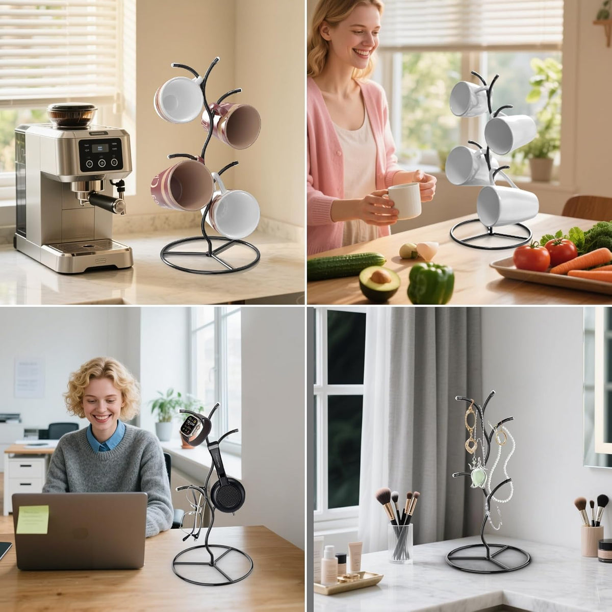 2 Pack Mug Holder, Metal Coffee Mug Holders Tree, Decorative Mug Rack, Mug Cup Tree for Kitchen Decor Organizer, Black