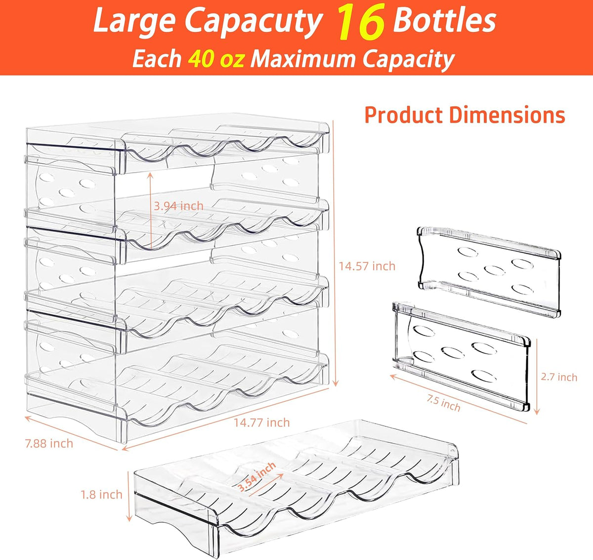 Stackable Wine Rack,Wine Bottle Holder for Inside Cabinet,for Pantry,Refrigerator,Countertop Organization-4 Tiers for 16 Bottles