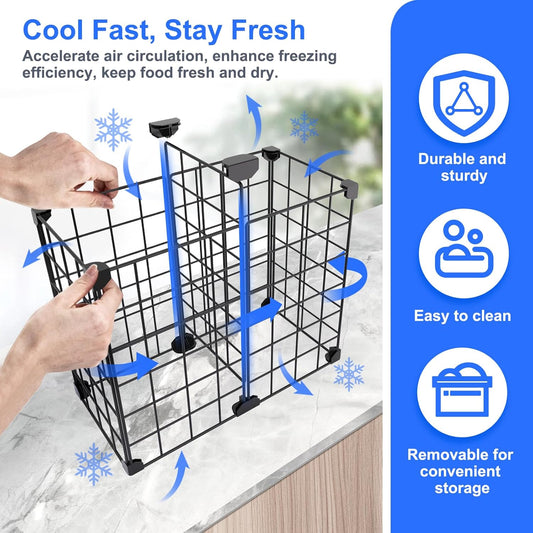 Freezer Organizer Bins, Freezer Dividers for Deep Chest Freezer Compressor Area, Black Wire Basket Shelf for Food Storage Kitchen Refrigerator Organization (Small-14.8“ x 7.7” x 12.6")