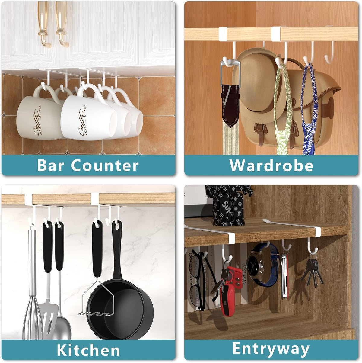 Coffee Mug Holder Under Cabinet Only Fits Shelves up to 3/4" Thick, Clip-On Coffee Cup Holder Pack of 3, No Drilling Free Damage