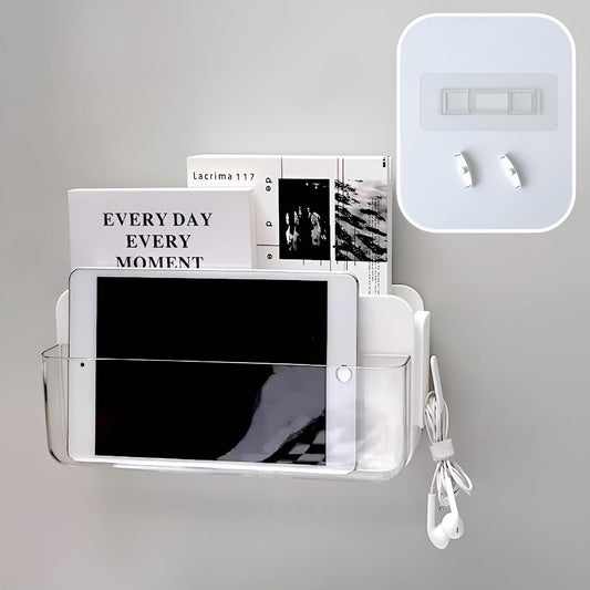 Adhesive Remote Control Holder Wall Mounted Phone Charging Holder Universal Controller Holder Wall Mount Storage Organizer Box No Drilling Home Office Desk (Bedside Shelf)