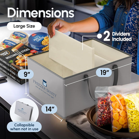 The Original Chest Freezer Organizer Bins, Stackable Storage Organizers, Deep Freezer Dividers, Handles, Heavy-Duty, Waterproof (Large 19x14x9)