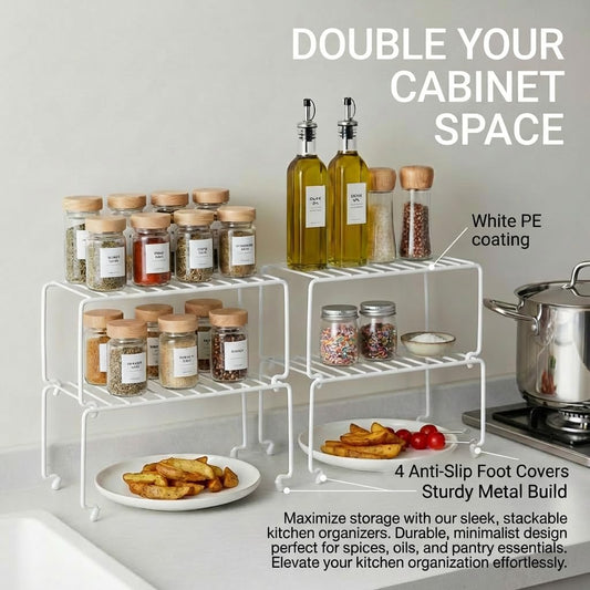 Expandable Medium (13.4-25.1x9inch) Kitchen Organizer Rack, Kitchen Shelves for Spice Organization for Cabinet, Pantry Organizers and Storage, Spice Rack, Desk Organizer, White