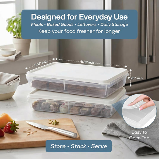 Deli Meat Containers with Lids – Set of 2 Deli Food Containers with Lids – Airtight Food Storage Containers for Cheese, Bacon, Fruits, Cookies – BPA-Free Stackable Deli Meat Container for Fridge