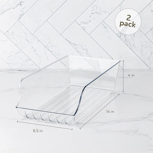 Soda Can Organizer - Clear Plastic Storage Dispenser Bin for Refrigerator. Great Drink Holder for Kitchen Cabinets, Countertops, Pantry, Freezer and Fridge. (2-Pack)