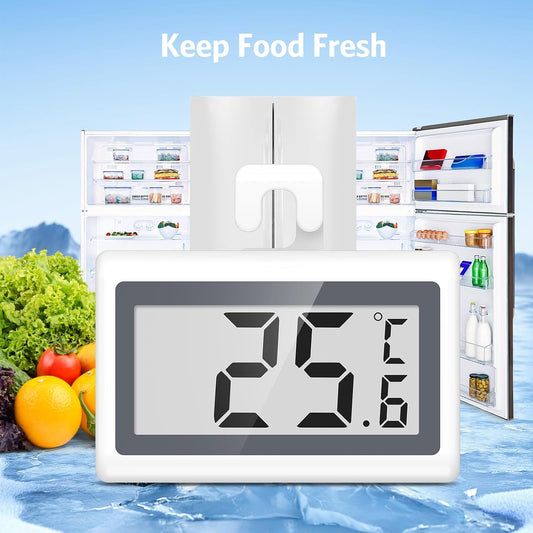 Fridge Freezer Thermometer, 2 Pack Digital Refrigerator Thermometer, LCD Display Fridge Temperature Thermometer with Low Temperature Reminder, 3 Mounting Methods, °C/°F Switch, for Home Office