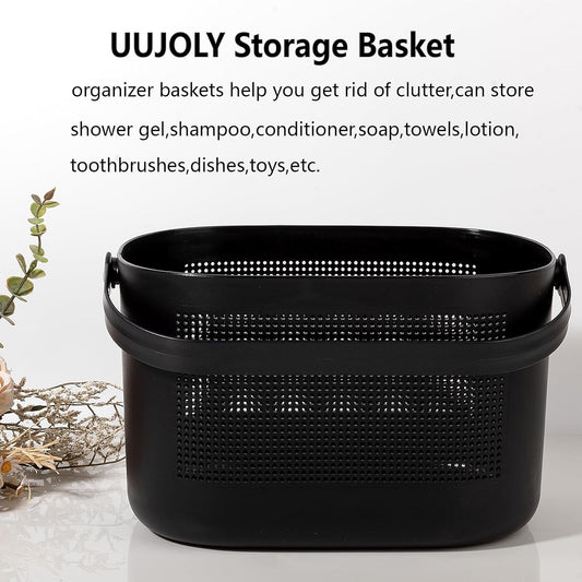 Plastic Storage Baskets with Handles, Shower Caddy Shelf Organizers Basket for Bathroom, Kitchen, Dorm Room, Yellow