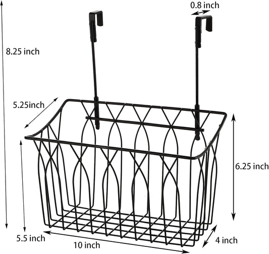 2 Pack Grid Storage Baskets with Hooks, Metal Hanging Wire Basket Kitchen Over the Cabinet Door Organizer Caddy for Cutting Board, Kitchen Wrap, Foil, Cleaning Supplies, Bakeware, Towel