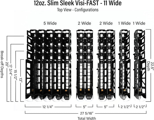 Drink Organizer for Fridge, Visi-Fast Spring-Loaded Beverage Glides for 12oz slim, 11-Wide, 24" D, 6-Pack