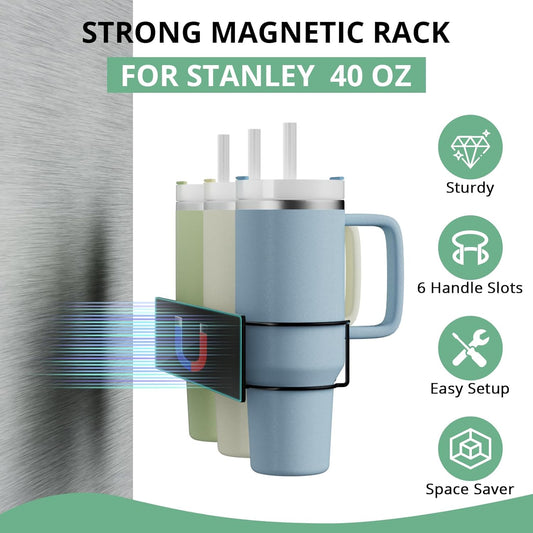Magnetic Stanley Cup Holder for Refrigerator, Water Bottle Organizer for Stanley 40 oz with Tumbler Lid Organizer, Kitchen Pantry Organizers and Storage for Stanley Cup Accessories