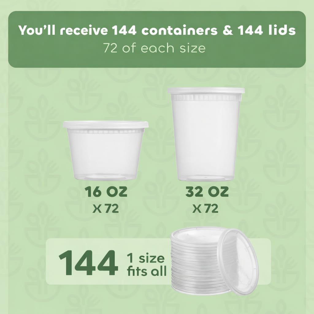 Plastic Deli Containers with Lids - 16oz Pint & 32oz Quart | Leak Proof, Microwaveable, Dishwasher & Freezer Safe - Plastic Food Storage, Meal Prep, Restaurant & Soup Containers