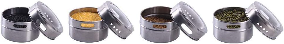 12 Magnetic Spice Jar Containers Spice Tins - Wall Mounted Stainless Steel Base - Easy to Install