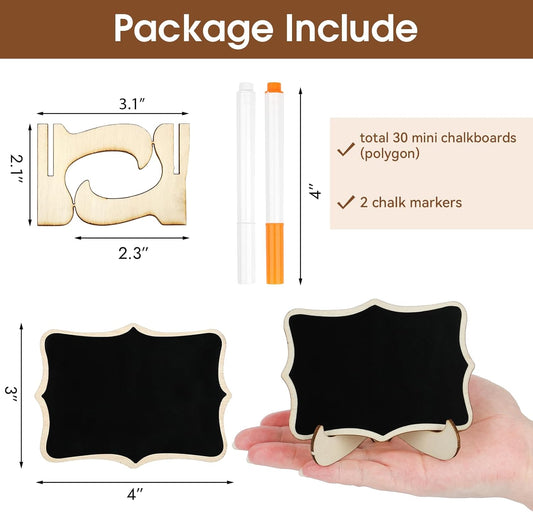 30 Pack Mini Chalkboard Signs, Food Labels for Party Buffet, Rectangular+Polygonal