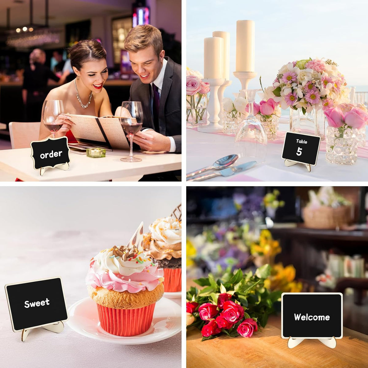 30 Pack Mini Chalkboard Signs, Food Labels for Party Buffet, Rectangular+Polygonal