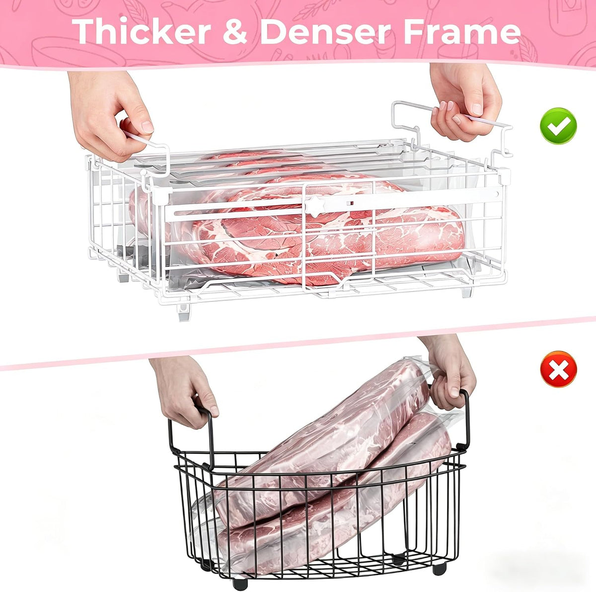 Stackable Chest Freezer Organizer Bins - White, 4 PCS | Expandable from 11.0"-17.5", Suitable for 10 to 20 Cu.Ft Freezers Sorting Frozen Foods