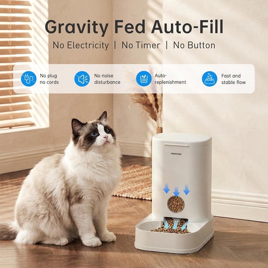 ® Gravity Cat Feeder, 1 Gallon/3.5L Dog Food Dispenser, No-Electricity Automatic Pet Feeder, Auto Refill Food Bowl for Cats & Small, Medium Dogs Easy to Fill