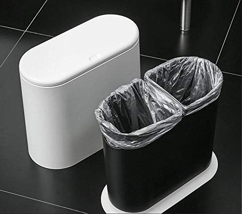 12 Liter Rectangular Plastic Trash Can with Press Top Lid,White Modern Wastebasket Thin Trash Cans,3.2 Gallon Garbage Container Bin for Bathroom,Bedroom,Kitchen,Office and Powder Room