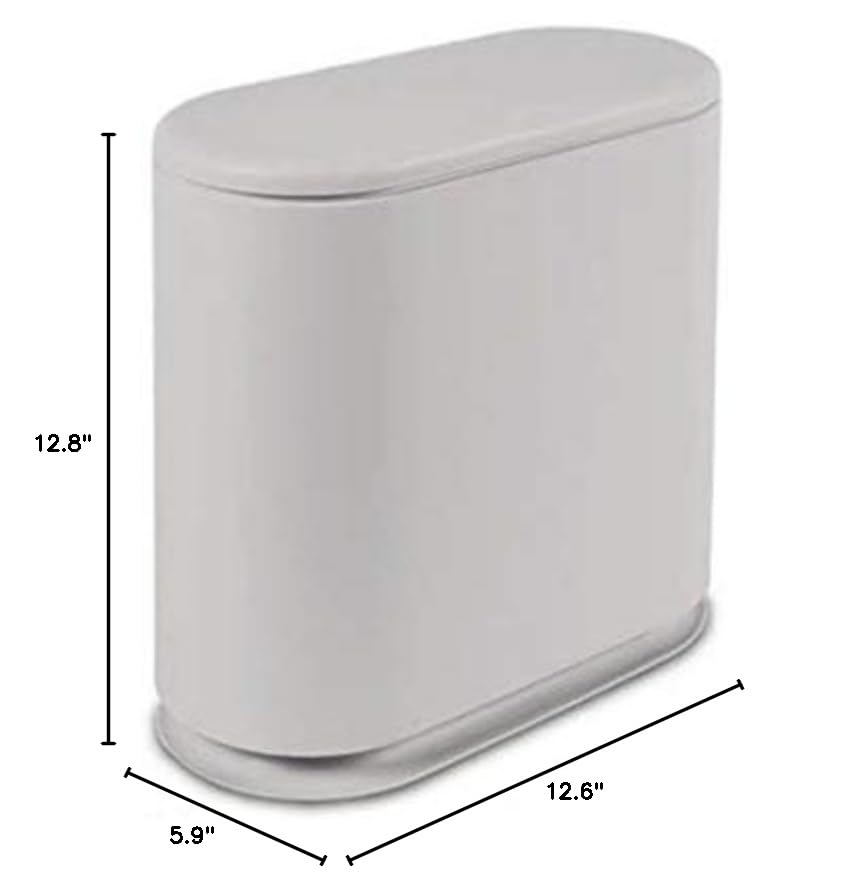12 Liter Rectangular Plastic Trash Can with Press Top Lid,White Modern Wastebasket Thin Trash Cans,3.2 Gallon Garbage Container Bin for Bathroom,Bedroom,Kitchen,Office and Powder Room