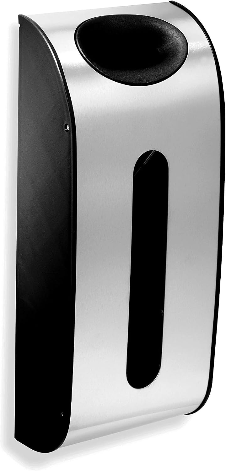 Wall Mount Grocery Bag Dispenser, Brushed Stainless Steel
