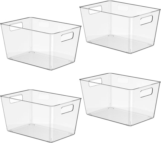 Clear Plastic Storage Bins, 11" Large Pantry Organizer Bins with Handles, Plastic Containers for Refrigerator,BPA-Free Perfect for Kitchen,Fridge,Cabinet,Pantry,Bathroom,Closet Organization