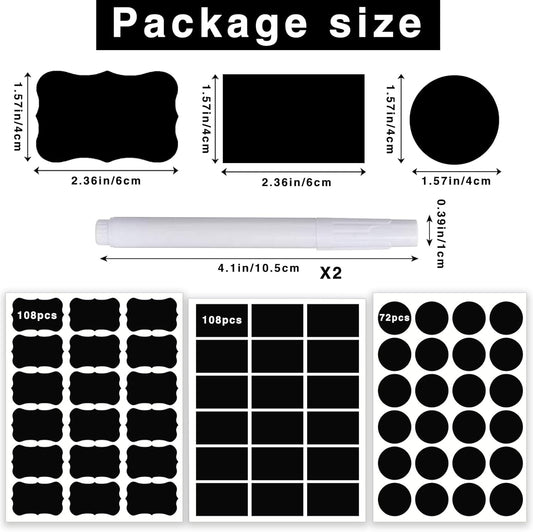 290 pcs Chalkboard Labels,Removable Blackboard Label Stickers,3 Assorted Shapes,with 2 White Chalk Marker,Erasable Reusable Waterproof Label for Storage Bin,Food Container,Mason Jars,Jars