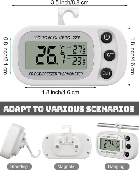 12 Pcs White Fridge Thermometer Refrigerator, Button