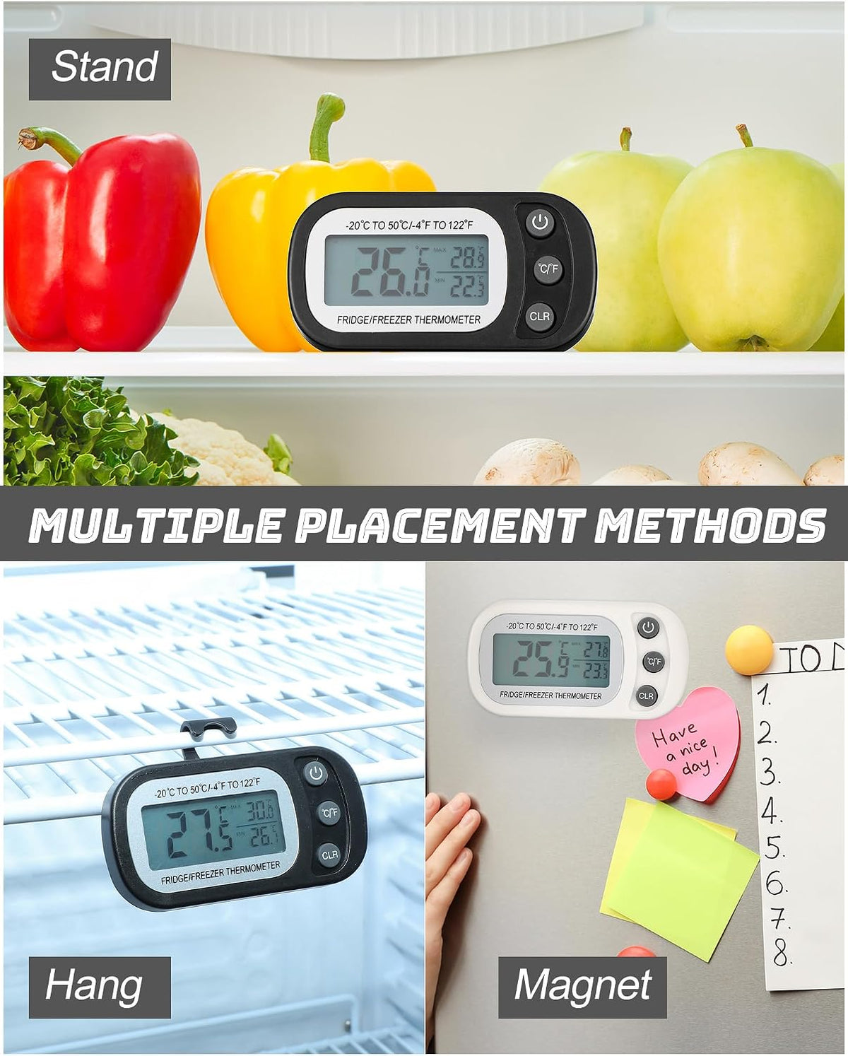 12 Pcs White Fridge Thermometer Refrigerator, Button
