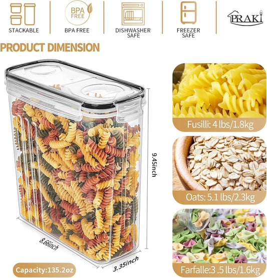 Large Dry Food Storage Containers with Lids, 6PCS Airtight Cereal Containers Storage Set, Leak-proof Canister Set for Kitchen Pantry Organization with 20 Labels & Marker (4L Black)
