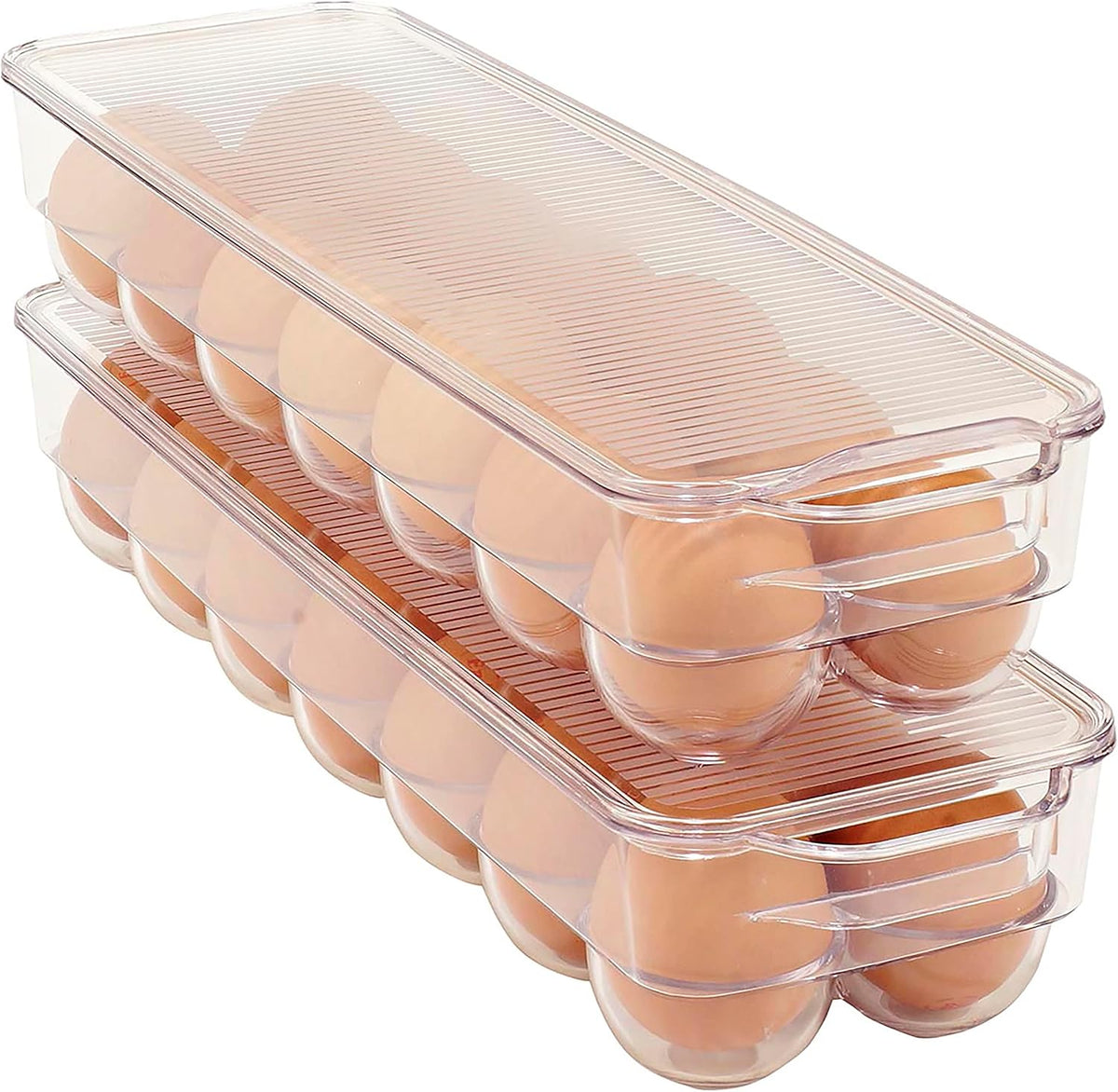 Egg Crate | Dimensions: 14.5"x4.5"x2.9" | Fits 14 Eggs per Crate | Stackable | BPA Free | Easy Pull Handles | Kitchen Organization | Clear