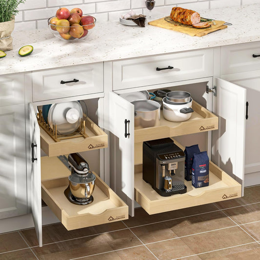 Premium Birchwood Pull-Out Cabinet Drawers, 26" W x 21" D Pull Out Cabinet Organizer, Heavy-Duty Cabinet Organizer with Easy Installation, Space-Saving Pullout Drawer for Home & Kitchen