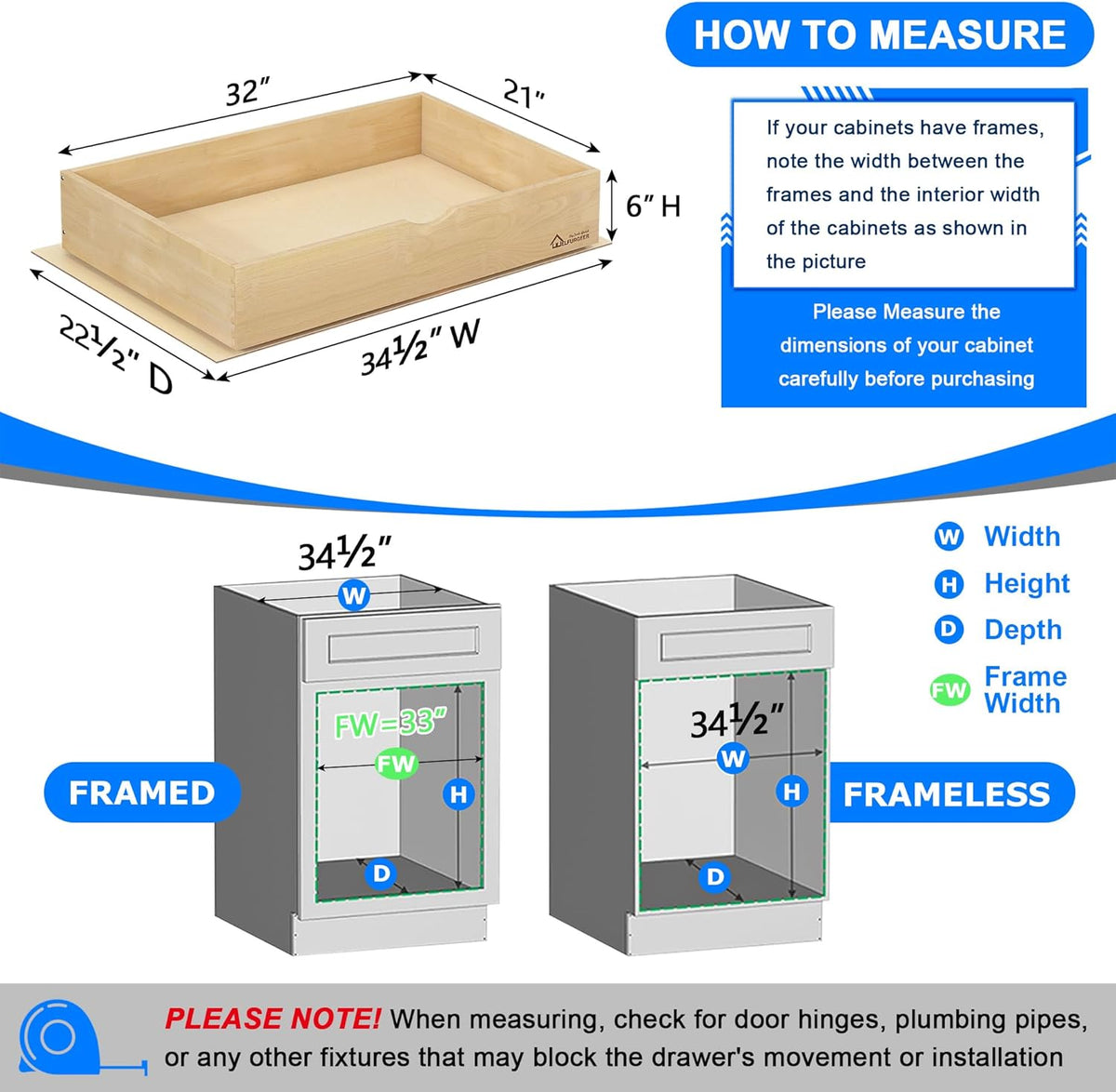 Premium Birchwood Pull-Out Cabinet Drawers, 26" W x 21" D Pull Out Cabinet Organizer, Heavy-Duty Cabinet Organizer with Easy Installation, Space-Saving Pullout Drawer for Home & Kitchen