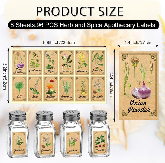 96 Pcs Herb and Spice Jar Labels, Vintage Apothecary Label, Plant Stickers for Herb Spice Cabinet Organization, 1.4 x 2.4 Inch