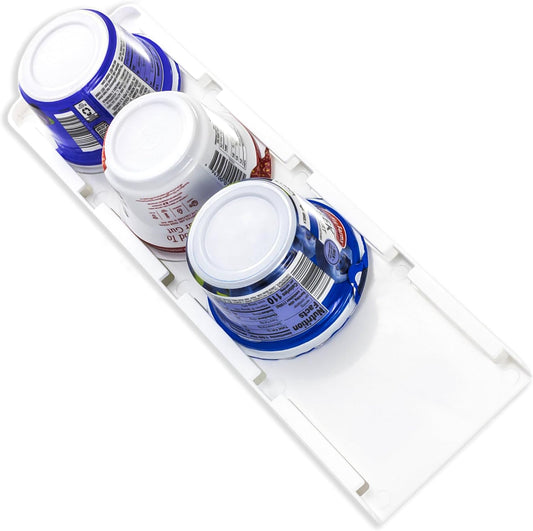 Yogurt Organizer for Fridge - Hold 4 Wide-Mouth Greek Yogurt Cups - Peel and Stick Yogurt Storage Organizer for Refrigerator - White