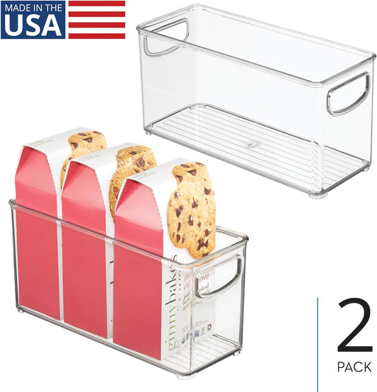 Slim Clear Plastic Stackable Storage Bin, Tall Narrow, 4-Pack | Kitchen or Pantry Organizer