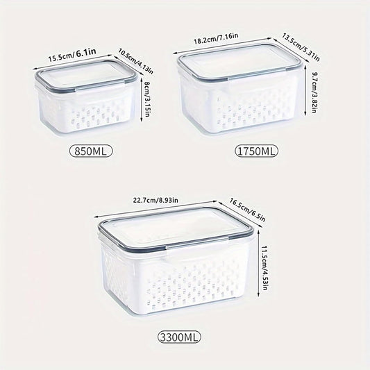 3pcs 4 in 1 Fruit Containers for Fridge with Removable Colanders and Lids, Airtight Storage Container to Keep Fruits, Vegetables, Berry, Meat Fresh Longer, Dishwasher & Microwave Safe