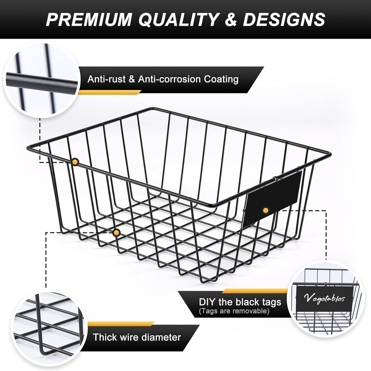 6 Pack Wire Baskets for Pantry Organization and Storage, Kitchen Organizer, 2 XXLarge & 2 XLarge & 2 Large