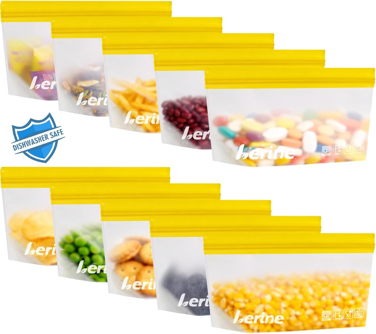 Stand Up Reusable Freezer Bags Dishwasher Safe, Muliticolor