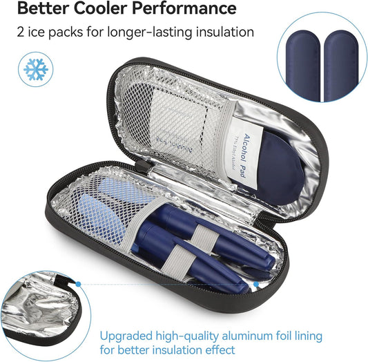 Insulin Pen Cooler Travel Case Diabetic Medication Insulated Cool Organizer with 2 Reusable Ice Packs for Insulin Pen and Other Diabetic Supplies, for the Daily Life and Trip(Black)