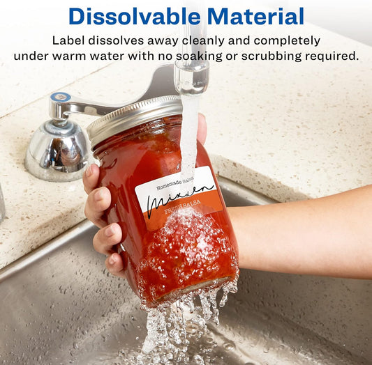 Printable Dissolvable Rectangle Labels, 1-1/4" x 2-3/8", White, 90 Customizable Labels (4224)