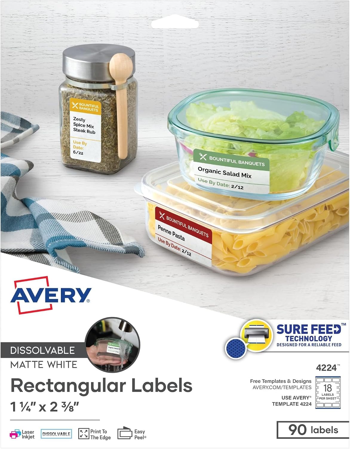 Printable Dissolvable Rectangle Labels, 1-1/4" x 2-3/8", White, 90 Customizable Labels (4224)