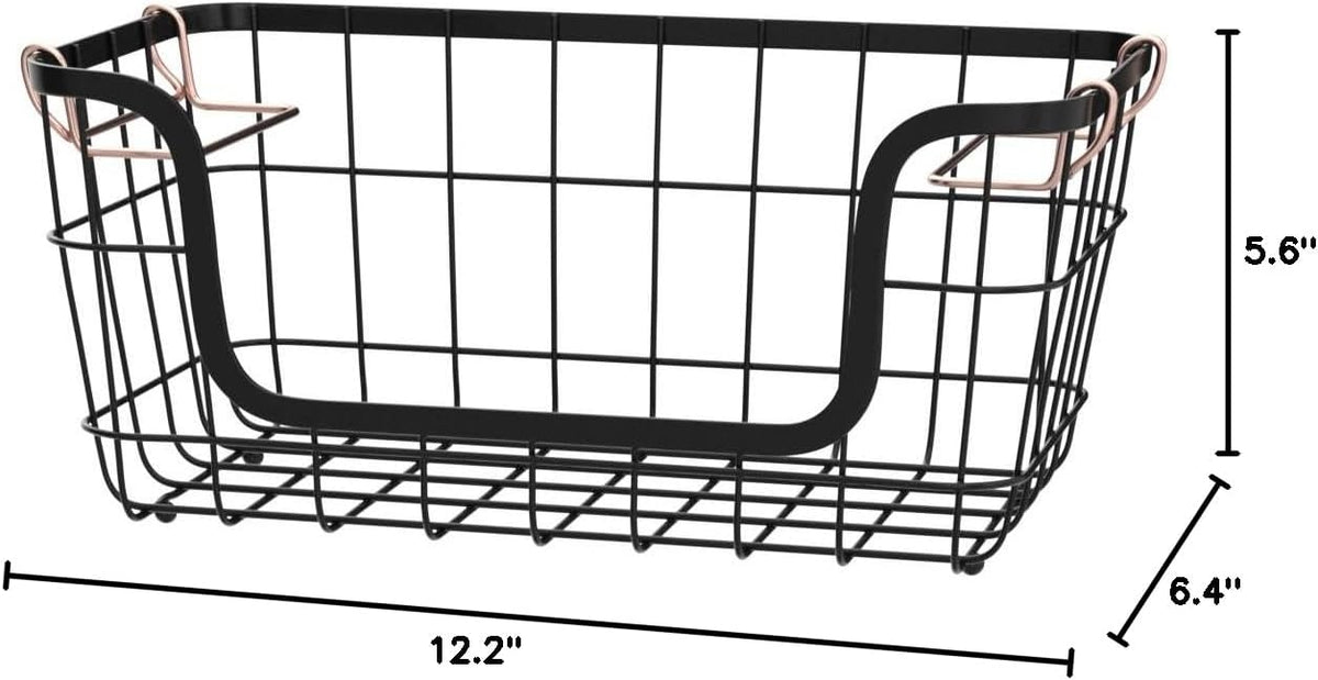 Stackable Metal Wire Rectangular Storage Baskets for Kitchen, Bathroom or Pantry Organizing, 2 Count, Black