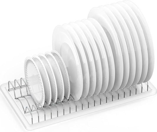 Stainless Steel Plate Drying Rack with Drainboard, Chrome